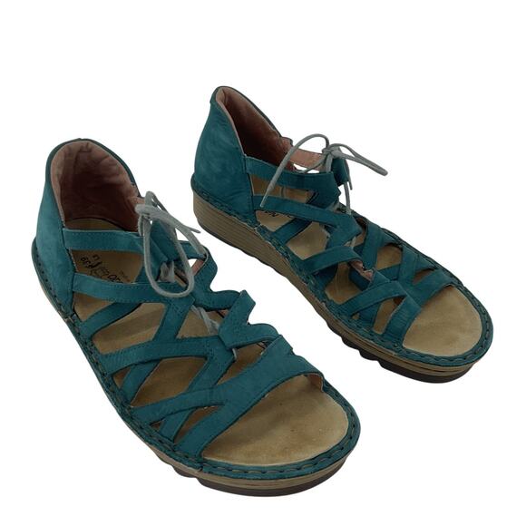 Naot Shoes - Naot Yarrow Teal Leather Slide Wedge Gladiator Sandals Women Size 8 Preowned
